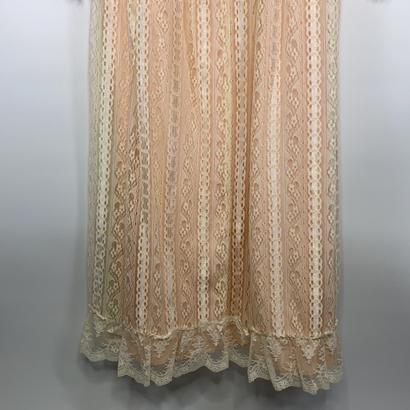 Vintage Alfred Angelo 60's Pink White Lace Long Sleeve High Neck Pioneer Dress - Picture 7 of 16